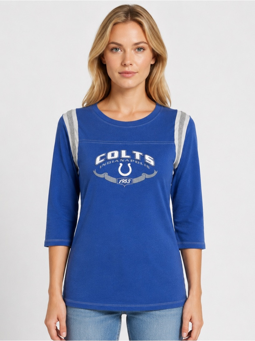 NFL for Her Indianapolis Colts 3/4 Sleeve T-Shirt Glittery Logo Size Large